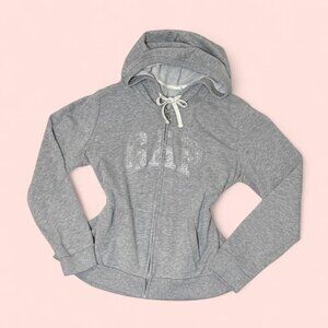 Grey Gap zip-up hoodie with shimmer silver logo
